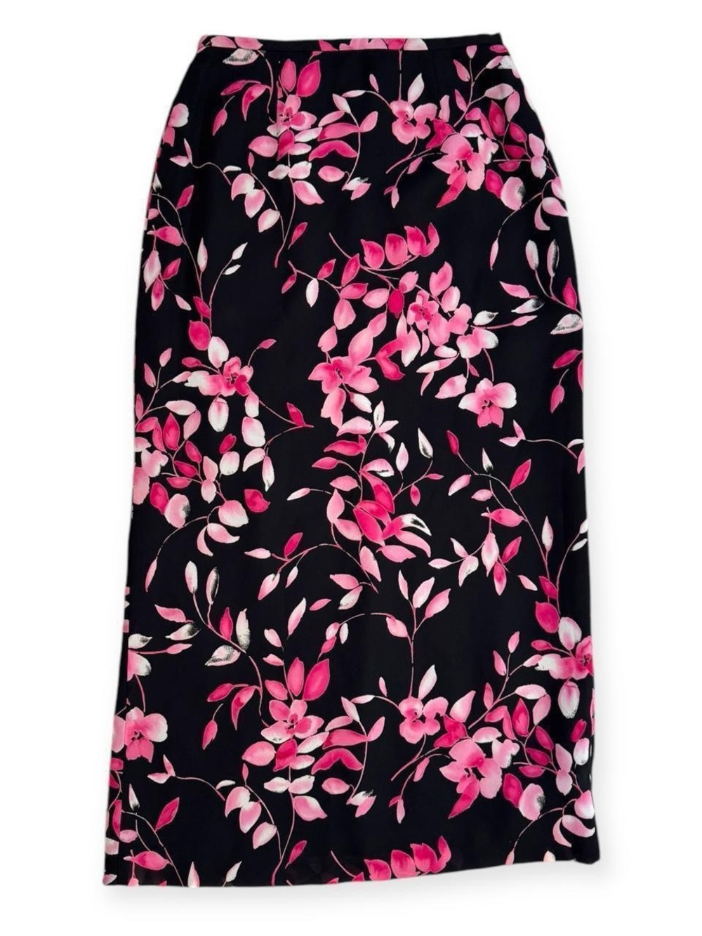 Black Midi Skirt with Pink Floral Print